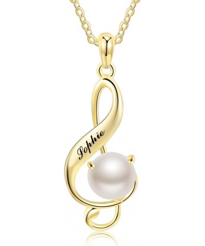 Personalized Music Note Necklace with Freshwater Pearl 925 Sterling Silver 14K Gold Engrave Name Music Pendant Necklace Gift ...