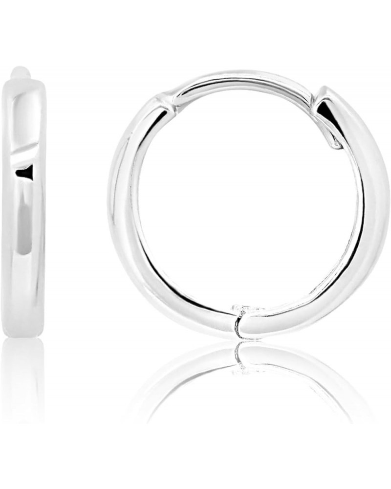 14k Solid White Gold Domed or Flat Style Small Huggie Hoop Earrings with Hidden Post Hinge Closure in Various Sizes Domed Sty...