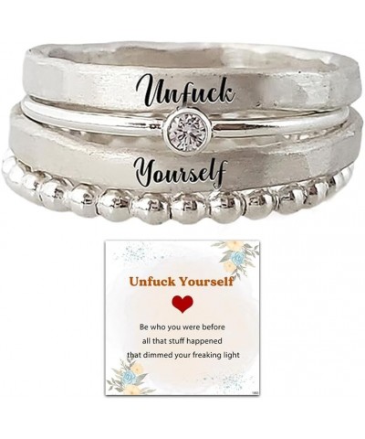 Unfuck Yourself Stacked Ring - 4 Rings Set, Women's S925 Sterling Silver Stackable Inspirational Ring Set, 4 Pieces Couple Ri...