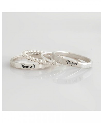 Unfuck Yourself Stacked Ring - 4 Rings Set, Women's S925 Sterling Silver Stackable Inspirational Ring Set, 4 Pieces Couple Ri...