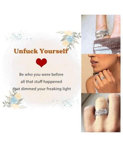 Unfuck Yourself Stacked Ring - 4 Rings Set, Women's S925 Sterling Silver Stackable Inspirational Ring Set, 4 Pieces Couple Ri...