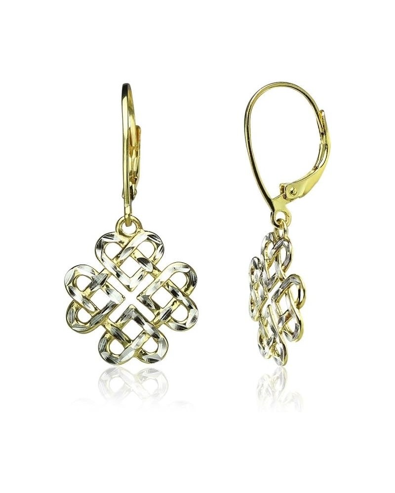 925 Sterling Silver Diamond-cut Celtic Heart Love Knot Leverback Earrings for Women Teen Girls, Silver, Yellow & Rose Gold, B...