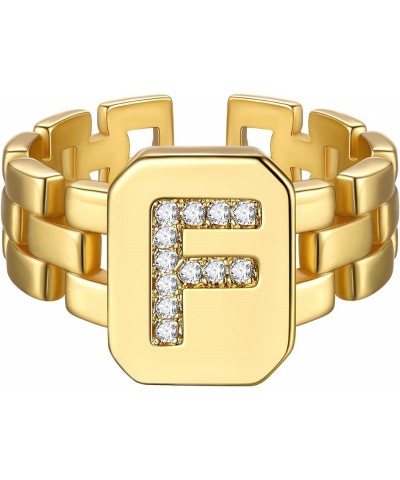 14K Gold Plated Initial Letter Ring for Women Adjustable Crystal Inlaid Alphabet A-Z Stackable Signet Rings F $9.88 Rings