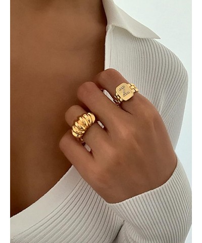 14K Gold Plated Initial Letter Ring for Women Adjustable Crystal Inlaid Alphabet A-Z Stackable Signet Rings F $9.88 Rings