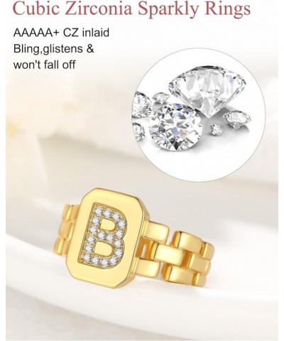 14K Gold Plated Initial Letter Ring for Women Adjustable Crystal Inlaid Alphabet A-Z Stackable Signet Rings F $9.88 Rings