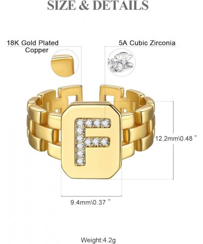 14K Gold Plated Initial Letter Ring for Women Adjustable Crystal Inlaid Alphabet A-Z Stackable Signet Rings F $9.88 Rings