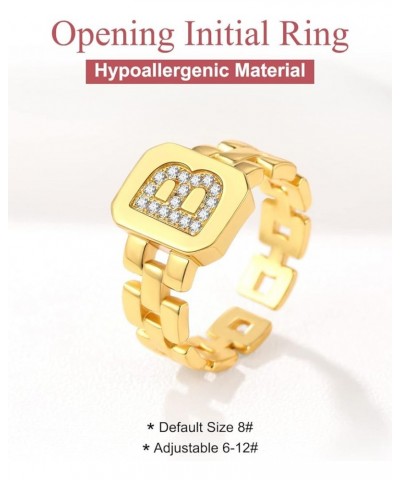 14K Gold Plated Initial Letter Ring for Women Adjustable Crystal Inlaid Alphabet A-Z Stackable Signet Rings F $9.88 Rings