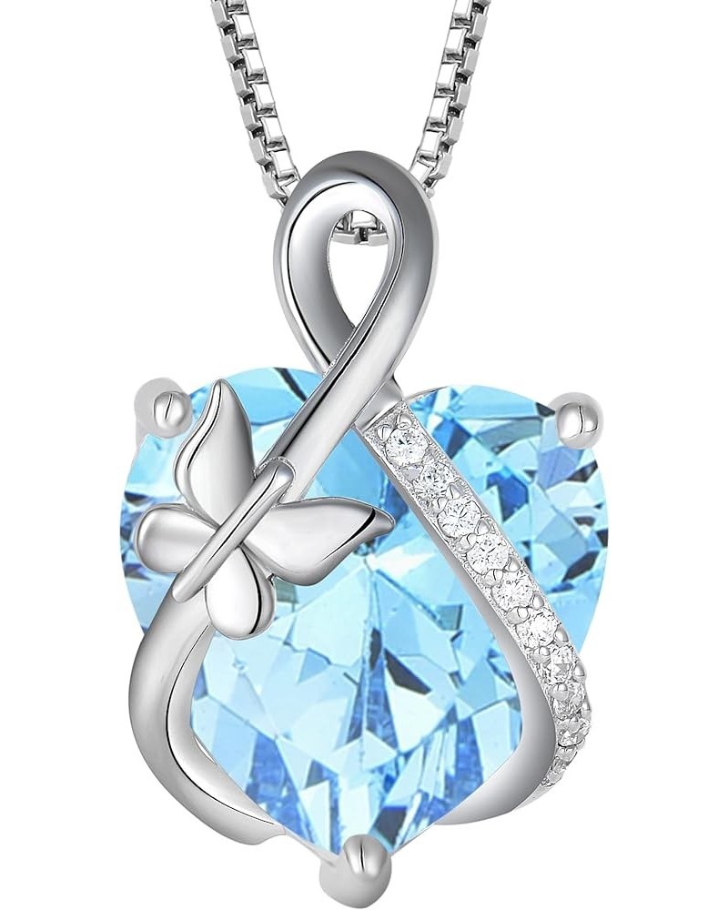 Butterfly Necklace Sterling Silver Infinity Pendant Love Heart Birthstone Jewelry for Women 03-aquamarine-Mar $26.00 Necklaces