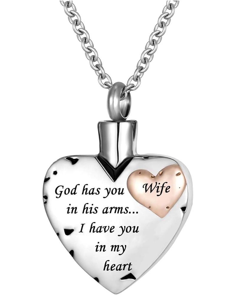 Double Heart Cremation Urn Necklace for Ashes Urn Jewelry Memorial Pendant, God has you in his arms I have you in my heart Wi...