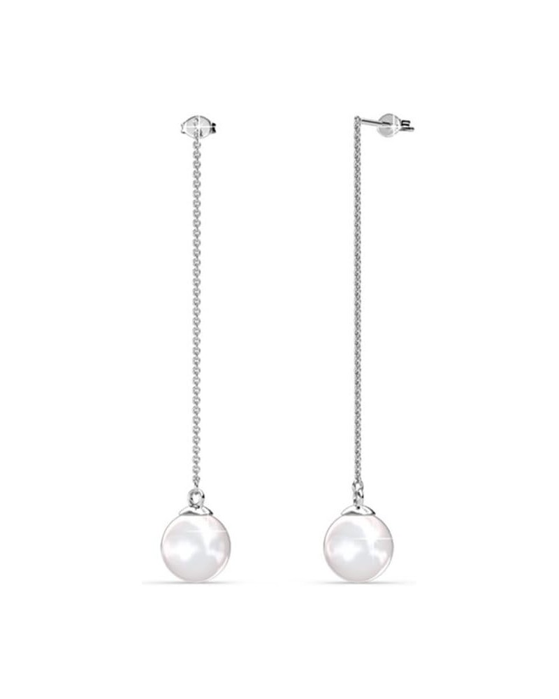 Aspen Exemplary Pearl Dangle Earrings, 18k White Gold Pearl Drop Earrings with Crystals, Women's Gold Plated Stud Earrings, P...