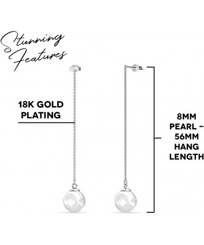 Aspen Exemplary Pearl Dangle Earrings, 18k White Gold Pearl Drop Earrings with Crystals, Women's Gold Plated Stud Earrings, P...