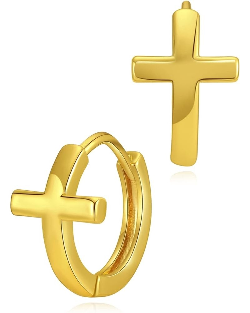 Huggie Earrings for Women Gold Hoop 18K Gold Filled Small Simple Delicate Hypoallergenic Ear Jewelry Cross $9.00 Earrings