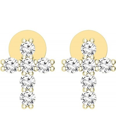 0.35 Carat (ctw) Round Lab Grown White Diamond Ladies Cross Stud earrings 1/3 CT, Available in Various Gemstones & Metal in 1...