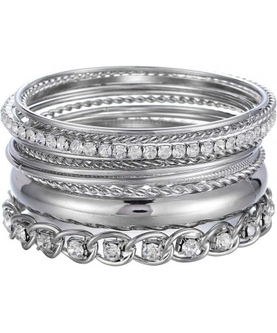 Twisted Multiple Metal Bracelets & Bangles Set for Women 12Pcs/Set W/Clear Rhinestones Silver $10.79 Bracelets