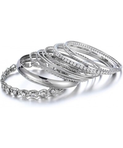 Twisted Multiple Metal Bracelets & Bangles Set for Women 12Pcs/Set W/Clear Rhinestones Silver $10.79 Bracelets