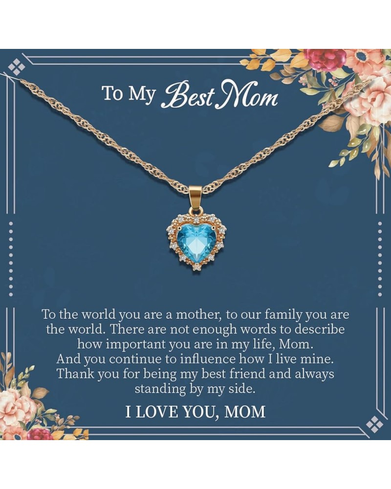 Mom Gift Necklace from Daughter/Son, Crystal Ocean Heart Pendant for Her, Necklace for Grandma/Granddaughter, Bonus Daughter/...