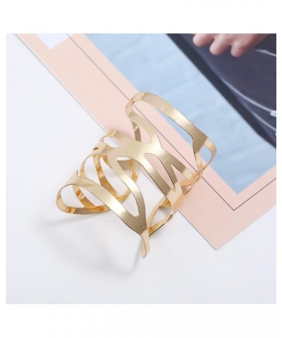 Fashion Exaggerated Wide Grooved Brushed Cuff Hinged Bangle Bracelets Smooth Punk Statement Gold Bangles Bracelet for Women G...