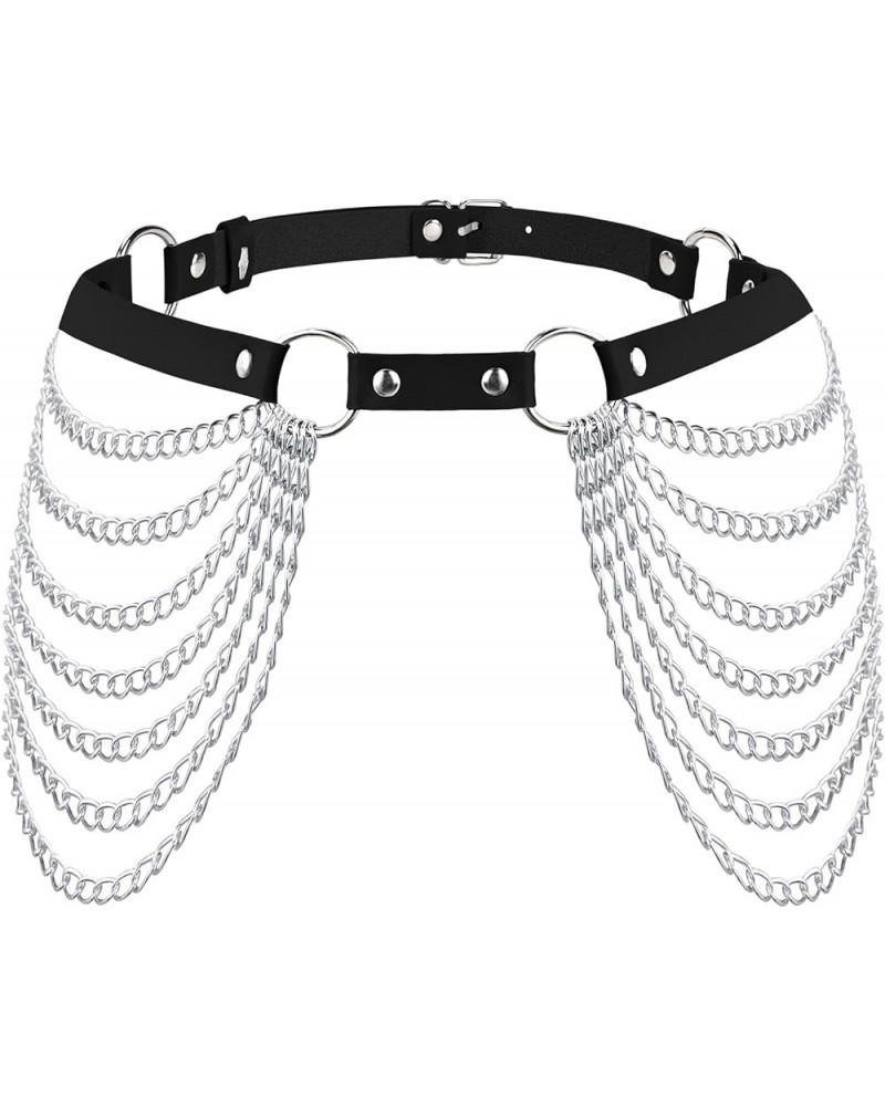 Punk Waist Chain Belt Fashion PU Leather Sexy Body Harness Goth Jewelry Rave Accessories for Women Girls Y2K Belt One Size Bl...