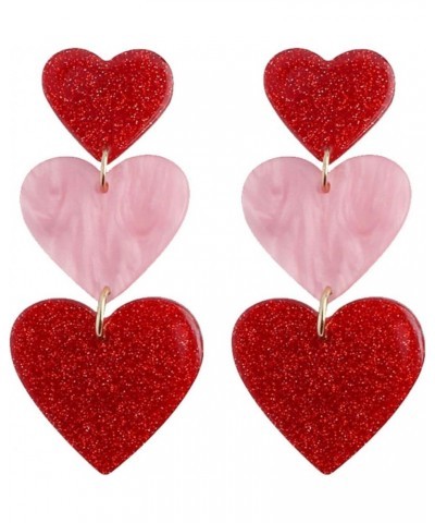 Heart Earrings for Women Girls Unique Acrylic Lightweight Sparkling Hot Pink Dangle Taylor Heart Earrings Three Pink Heart Ea...