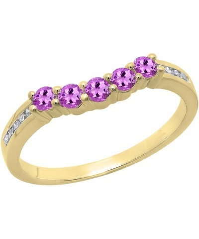 Round Amethyst & White Diamond 5 Stone Contour Guard Stackable Wedding Band for Women in 10K Gold 8.5 Yellow Gold $106.39 Rings