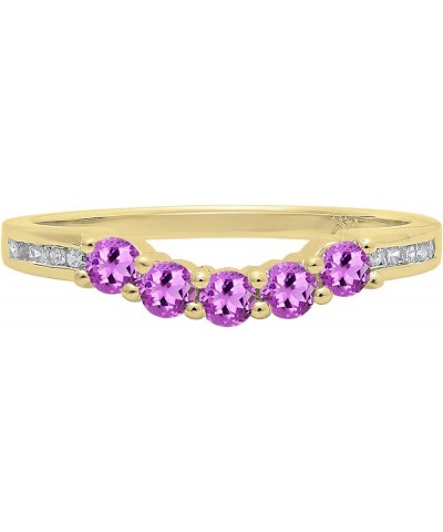 Round Amethyst & White Diamond 5 Stone Contour Guard Stackable Wedding Band for Women in 10K Gold 8.5 Yellow Gold $106.39 Rings