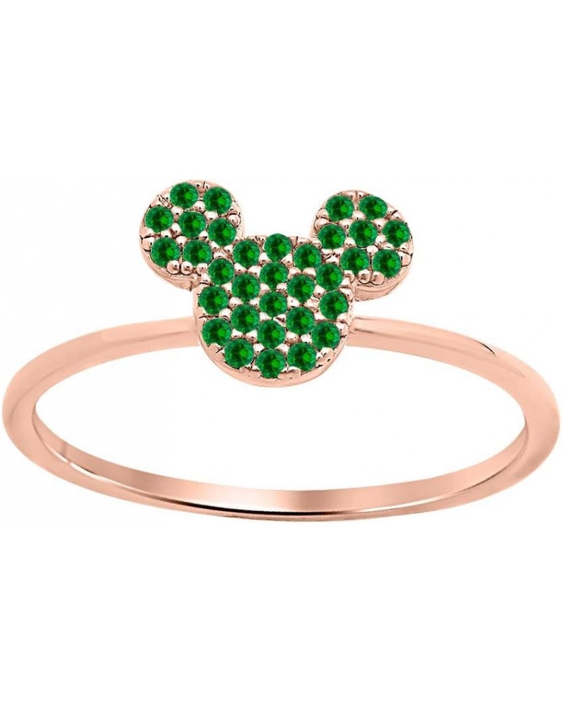 Glittering Mickey Mouse Gemstones 14k Rose Gold Over Sterling Silver Simple Engagement Ring For Womens created-green emerald ...