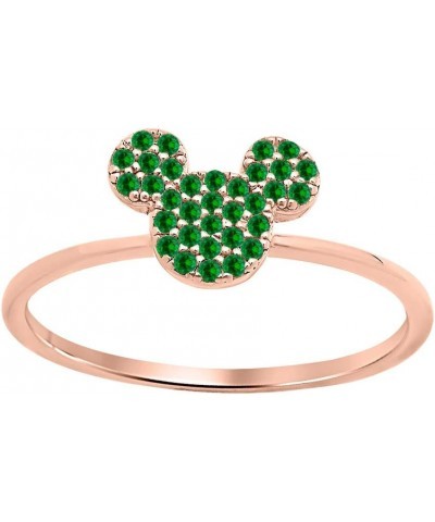 Glittering Mickey Mouse Gemstones 14k Rose Gold Over Sterling Silver Simple Engagement Ring For Womens created-green emerald ...