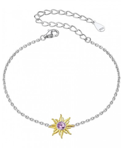 Dainty 925 Sterling Silver Gold Plated Birthstone Sun Chain Bracelet, Dainty Sunflower Birthstone Jewelry for Women (With Gif...