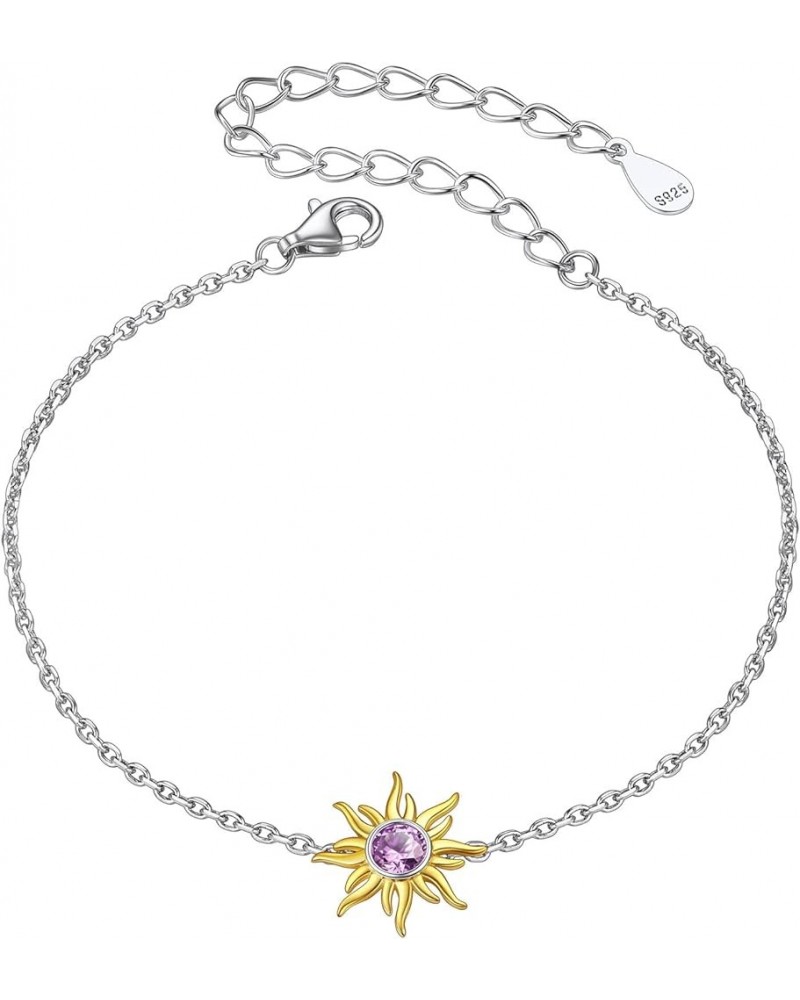 Dainty 925 Sterling Silver Gold Plated Birthstone Sun Chain Bracelet, Dainty Sunflower Birthstone Jewelry for Women (With Gif...