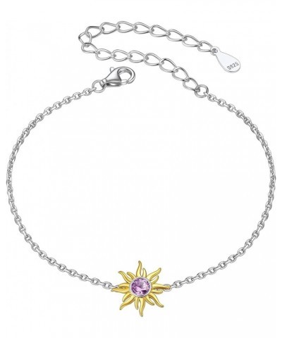 Dainty 925 Sterling Silver Gold Plated Birthstone Sun Chain Bracelet, Dainty Sunflower Birthstone Jewelry for Women (With Gif...