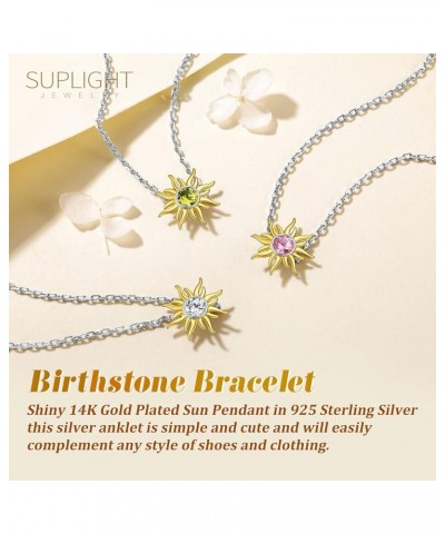 Dainty 925 Sterling Silver Gold Plated Birthstone Sun Chain Bracelet, Dainty Sunflower Birthstone Jewelry for Women (With Gif...