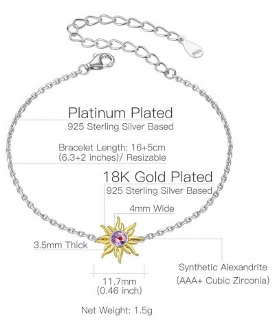 Dainty 925 Sterling Silver Gold Plated Birthstone Sun Chain Bracelet, Dainty Sunflower Birthstone Jewelry for Women (With Gif...