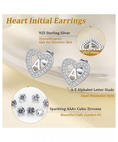 925 Sterling Silver Initial Heart Earrings, Dainty Cubic Zirconia Letter Stud Earrings for Women Girls (with Gift Box) O $8.6...