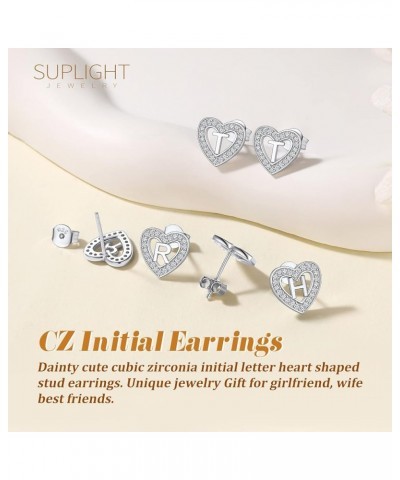 925 Sterling Silver Initial Heart Earrings, Dainty Cubic Zirconia Letter Stud Earrings for Women Girls (with Gift Box) O $8.6...