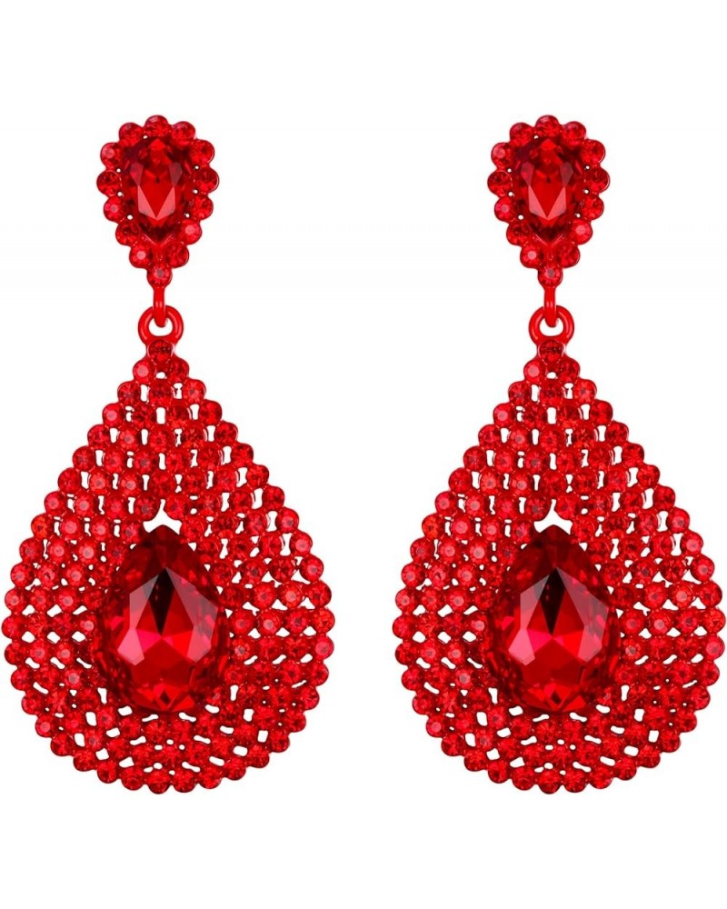 Rhinestone Crystal Wedding Bridal Hollow Teardrop Dangle Earrings for Women Ruby Red $10.62 Earrings