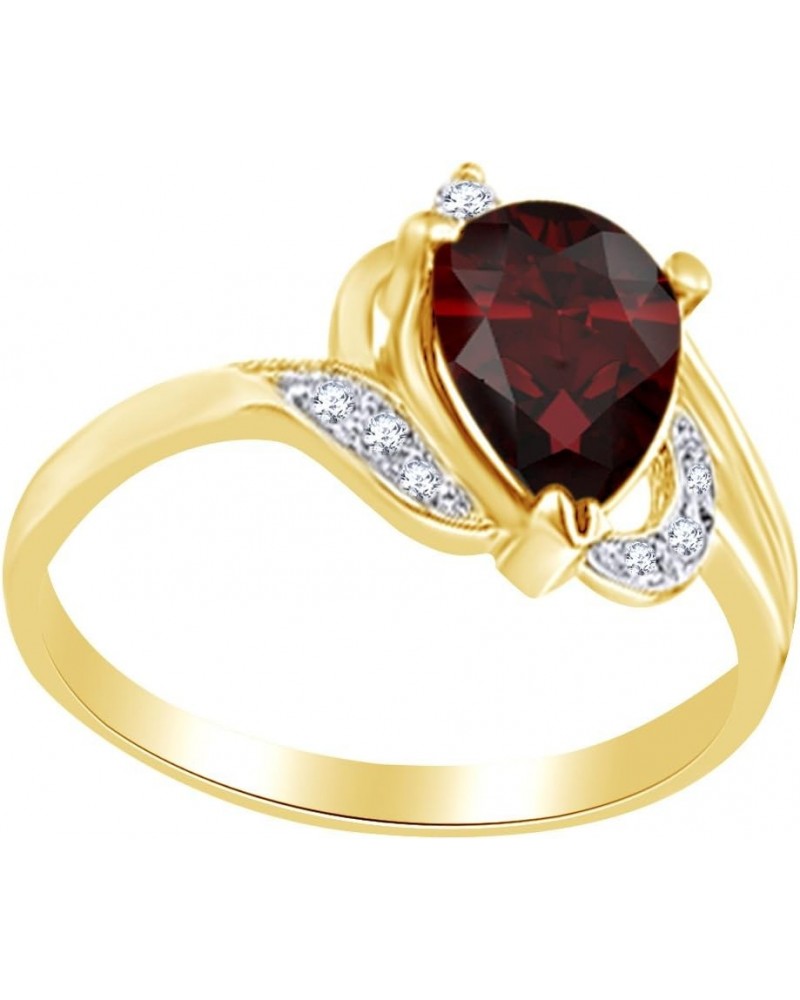 1 Ct Pear Simulated Garnet & White CZ Solitaire Engagement Ring in 925 Sterling Silver Yellow-gold-plated-silver $160.60 Rings