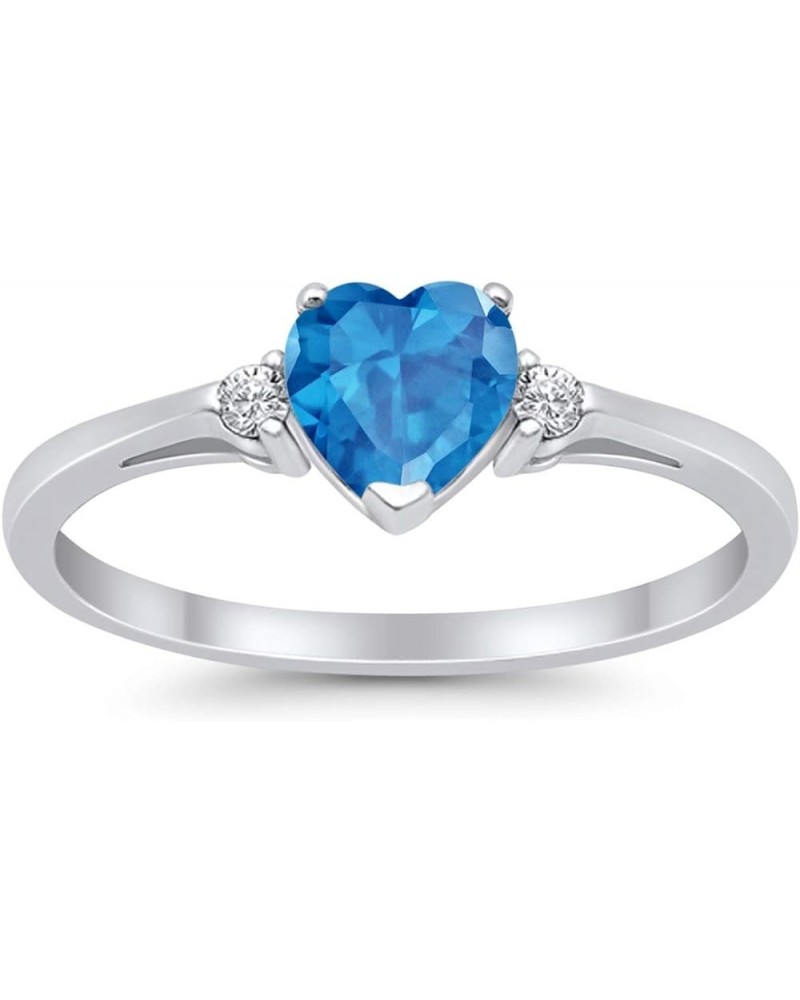 Wedding Engagement Heart Promise Ring Simulated Cubic Zirconia 925 Sterling Silver Simulated Blue Topaz CZ $11.72 Rings