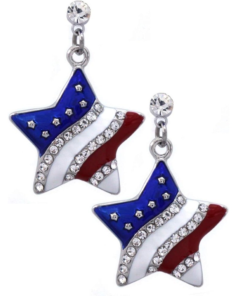 4th of July USA American Flag Patriotic Red Blue Star Earrings Jewelry Clear Dot $8.99 Earrings