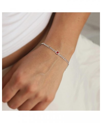 925 Sterling Silver Heart/Round Birthstone Figaro Chain Bracelet for Women Mothers Day Birthday Jewelry Gifts 01. Round - Jan...