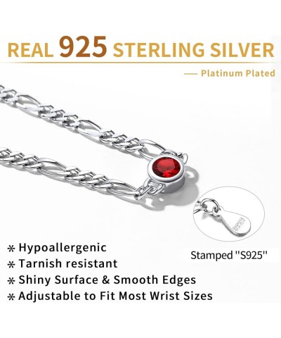 925 Sterling Silver Heart/Round Birthstone Figaro Chain Bracelet for Women Mothers Day Birthday Jewelry Gifts 01. Round - Jan...