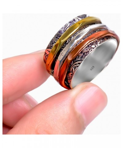 925 Sterling Silver Plated Spinning Spinner Handmade Oxidized Concave Boho Band Meditation Relief Rings (5.5) $11.28 Rings