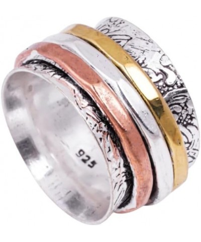 925 Sterling Silver Plated Spinning Spinner Handmade Oxidized Concave Boho Band Meditation Relief Rings (5.5) $11.28 Rings