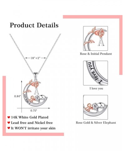 Elephant Gifts for Women, 14K White Gold Plated Crescent Moon Pendant Elephant Necklace for Women Mother Daughter Gifts Jewel...