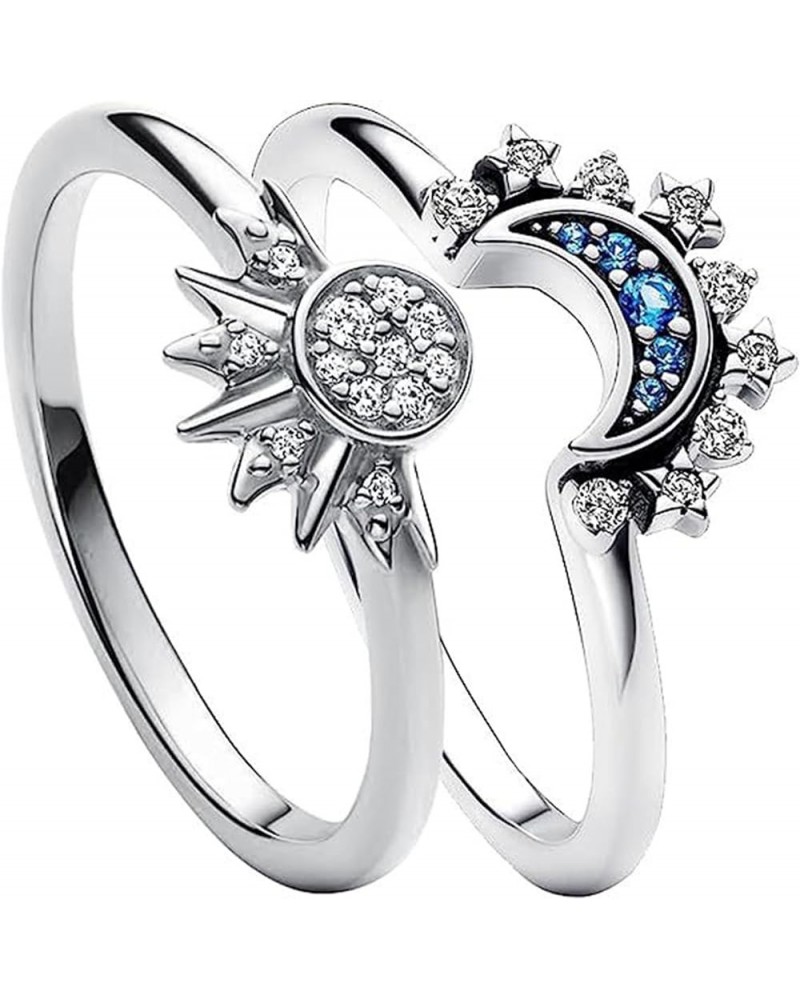 Pair of Celestial Sun and Moon Ring Set, Friendship Promise Matching Rings, Anniversary Birthday Gifts for Women 8 B $7.64 Rings