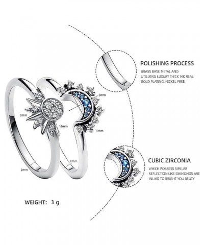 Pair of Celestial Sun and Moon Ring Set, Friendship Promise Matching Rings, Anniversary Birthday Gifts for Women 8 B $7.64 Rings