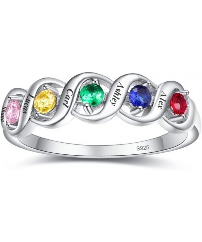 Personalized Mothers Ring with 2-5 Simulated Birthstone 925 Sterling Silver Promise Rings Customized Engraved 3-5 Names Engag...