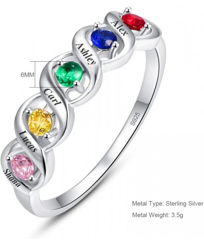 Personalized Mothers Ring with 2-5 Simulated Birthstone 925 Sterling Silver Promise Rings Customized Engraved 3-5 Names Engag...