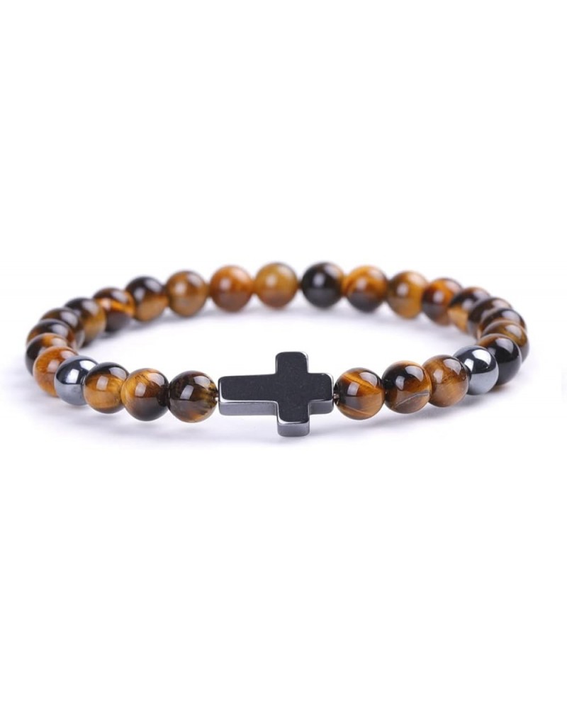 6mm Cross Beaded Bracelet for Girls Women Natural Stone Stretch Link Prayer Bracelet for Boy Girls,7.1 E: Tiger Eyes $7.32 Br...