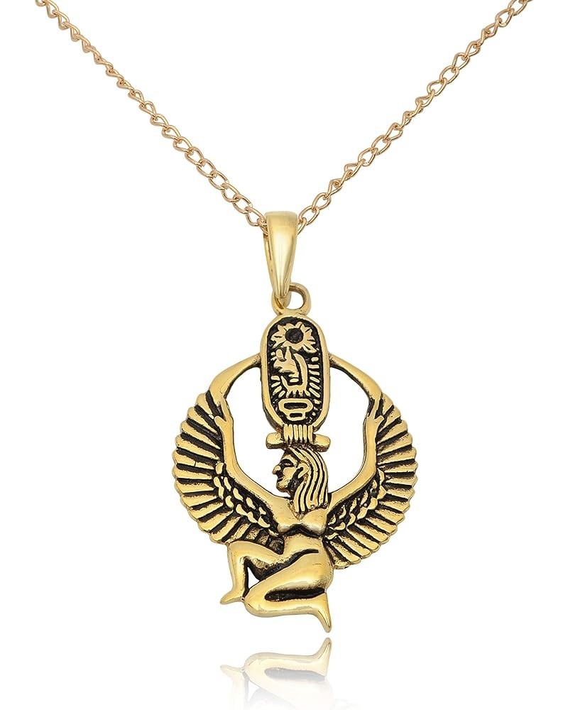 Egyptian God&Goddess 92.5 Sterling Silver Brass Necklace Pendant Jewelry Isis with Hieroglyphics-Brass-Chain $10.02 Necklaces