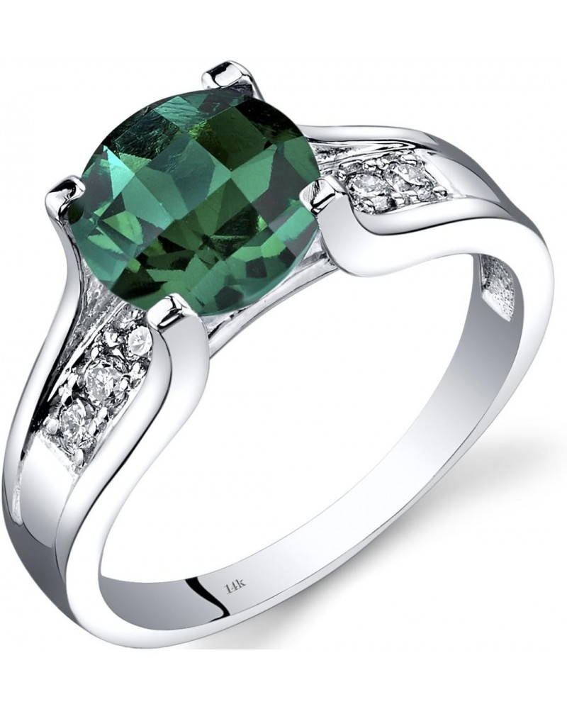 Created Emerald and Genuine Diamond Cathedral Ring for Women in 14K White Gold, 1.75 Carats Round Shape 8mm, Comfort Fit, Siz...